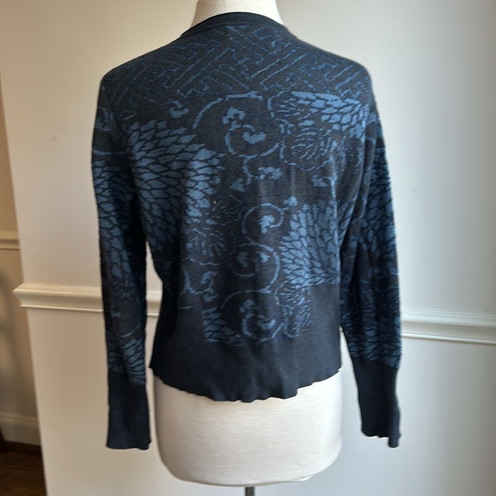 Peruvian Connection Double Button Cardigan Sweater Blue Floral Womens Large EUC - Picture 5 of 8